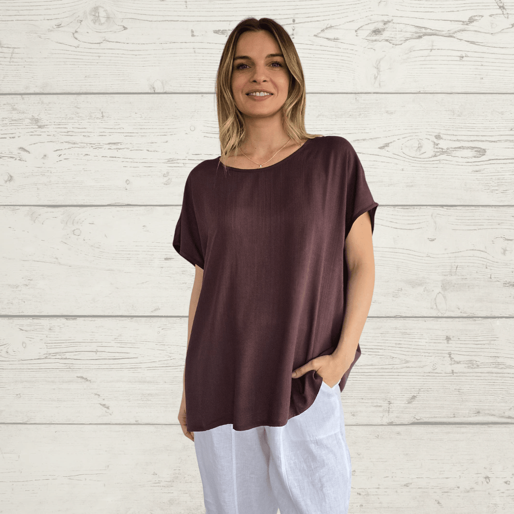 Blusa básica manga corta, color Chocolate