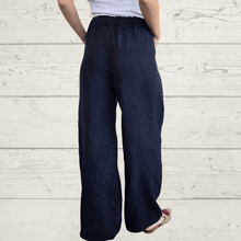 Cargar imagen en el visor de la galería, Pantalón 100% Lino Italiano, color Azul Marino

