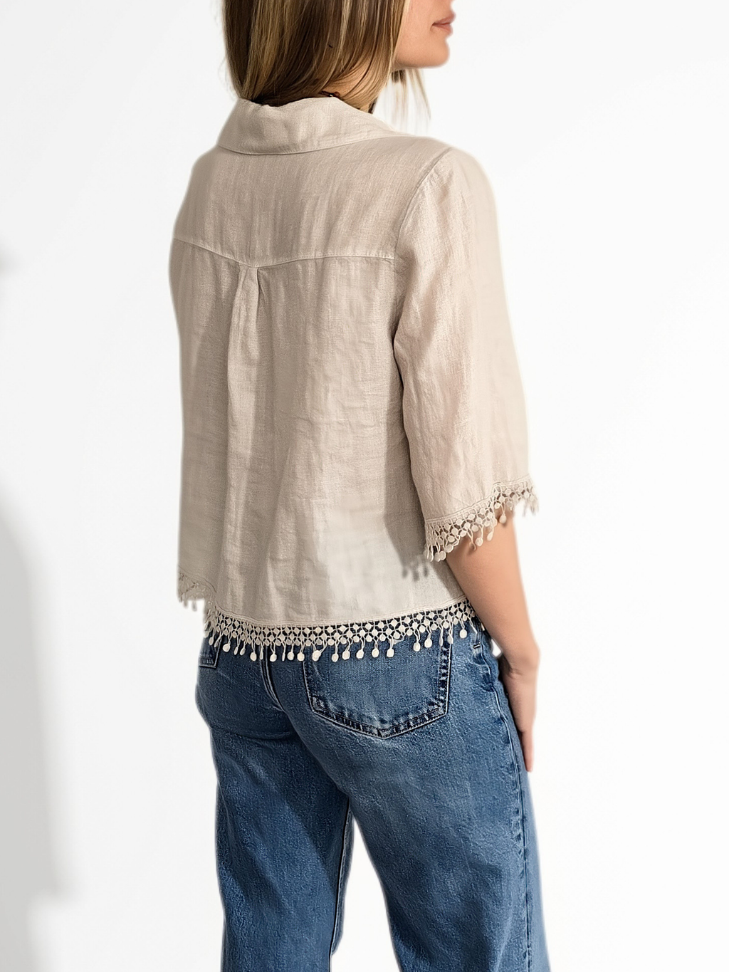 Blusa Italiana 100% Lino Italiano, color Beige
