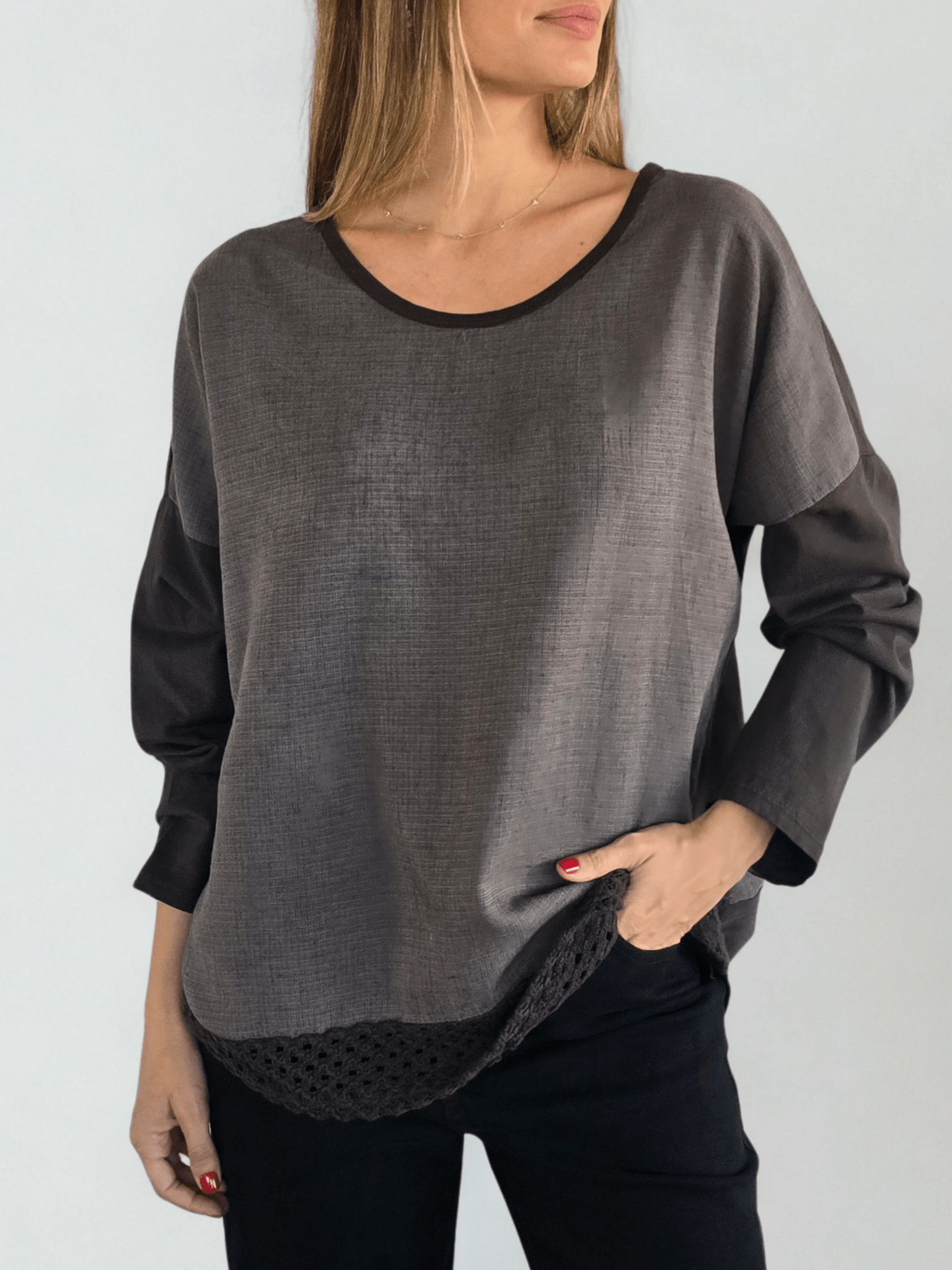 Blusa Italiana Bordada, color Chocolate