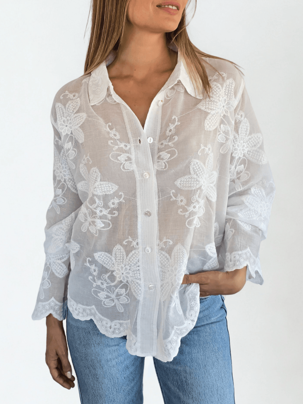 Blusa Bordada, color Blanco