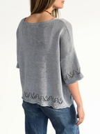 Sweater Italiano Pretina y Puño Calado, color Celeste
