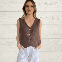 Cargar imagen en el visor de la galería, Blusa Gillettte Lino Italiano, color Chocolate
