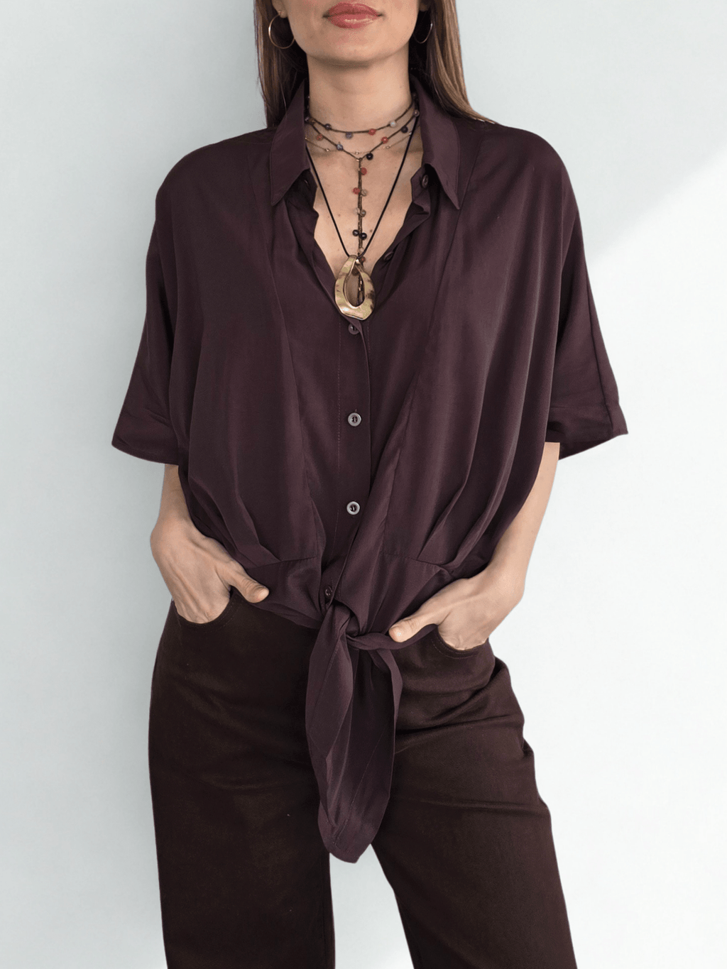 Blusa con Amarra, color Chocolate