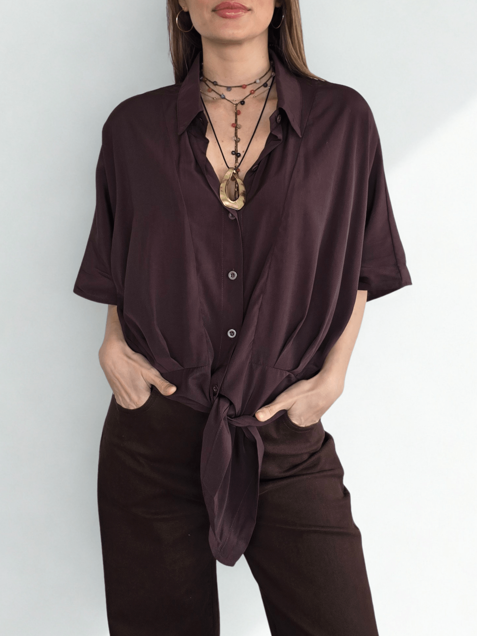 Blusa con Amarra, color Chocolate