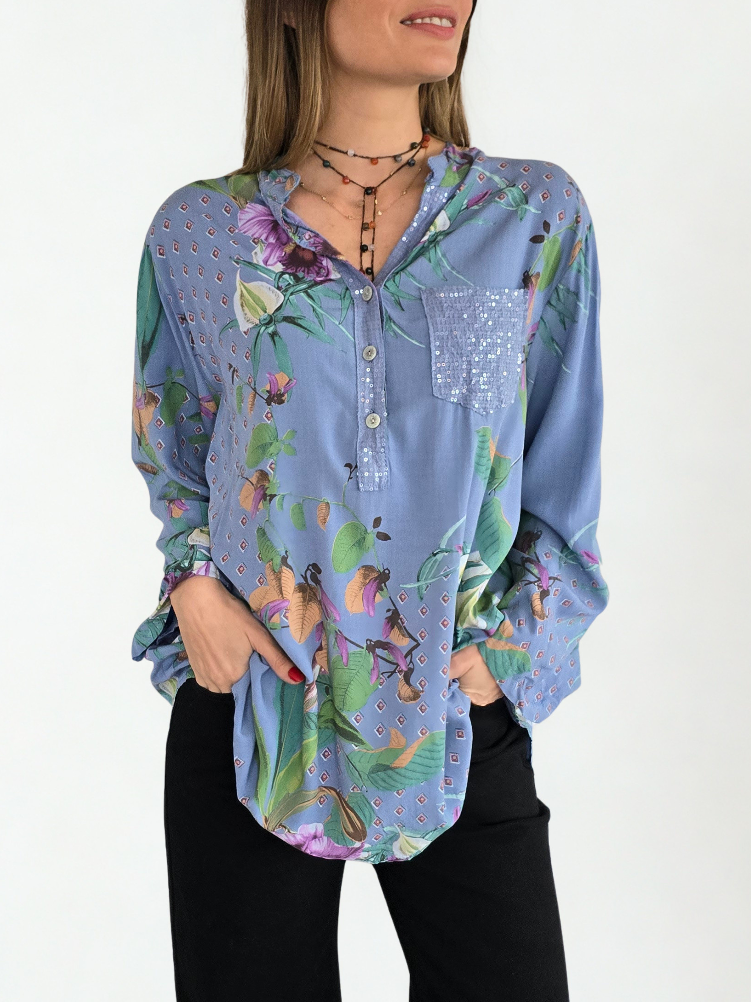Blusa Italiana Estampada, fondo Jacinto
