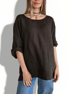 Blusa 100% Lino Italiano Ancha, color Chocolate