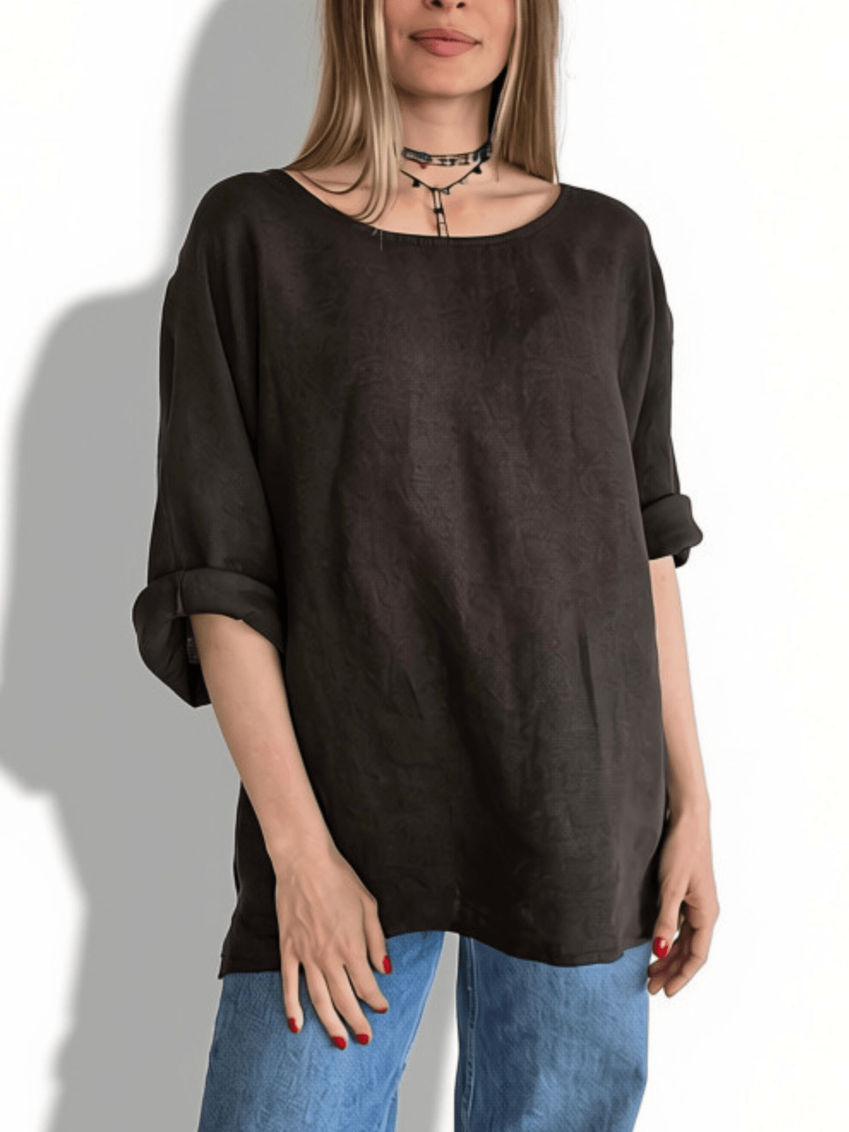 Blusa 100% Lino Italiano Ancha, color Chocolate