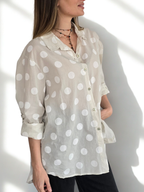 Blusa Italiana Lunares, color Beige