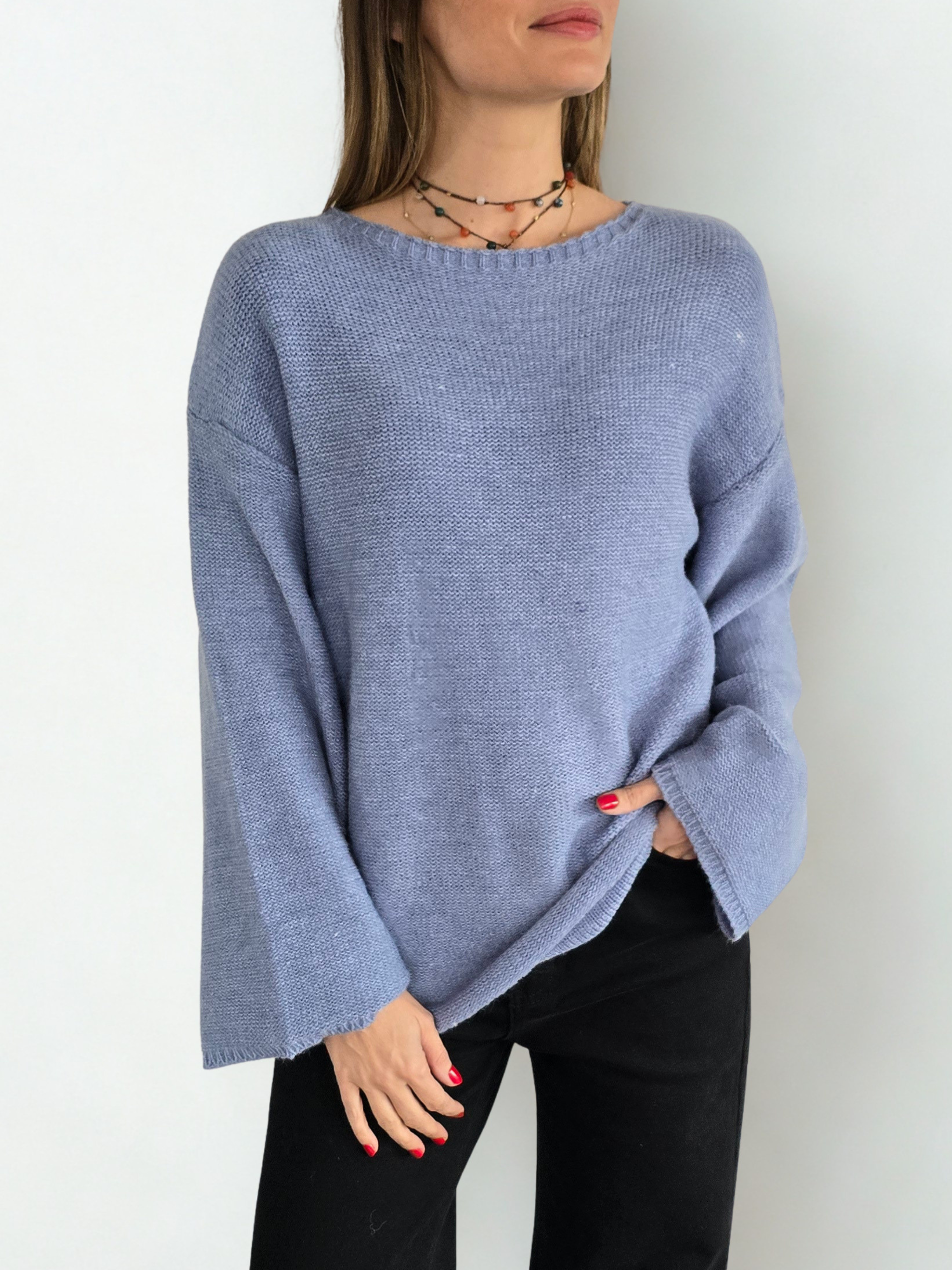 Sweater Manga Ancha, color Celeste Jeans