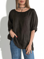 Blusa 100% Lino Italiano Ancha, color Chocolate