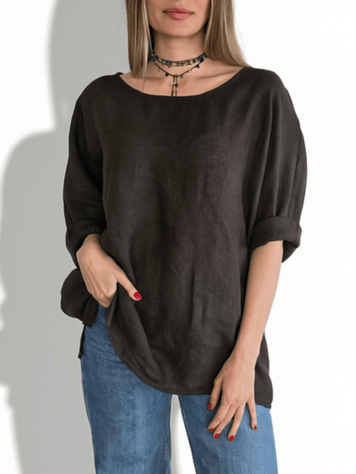 Blusa 100% Lino Italiano Ancha, color Chocolate