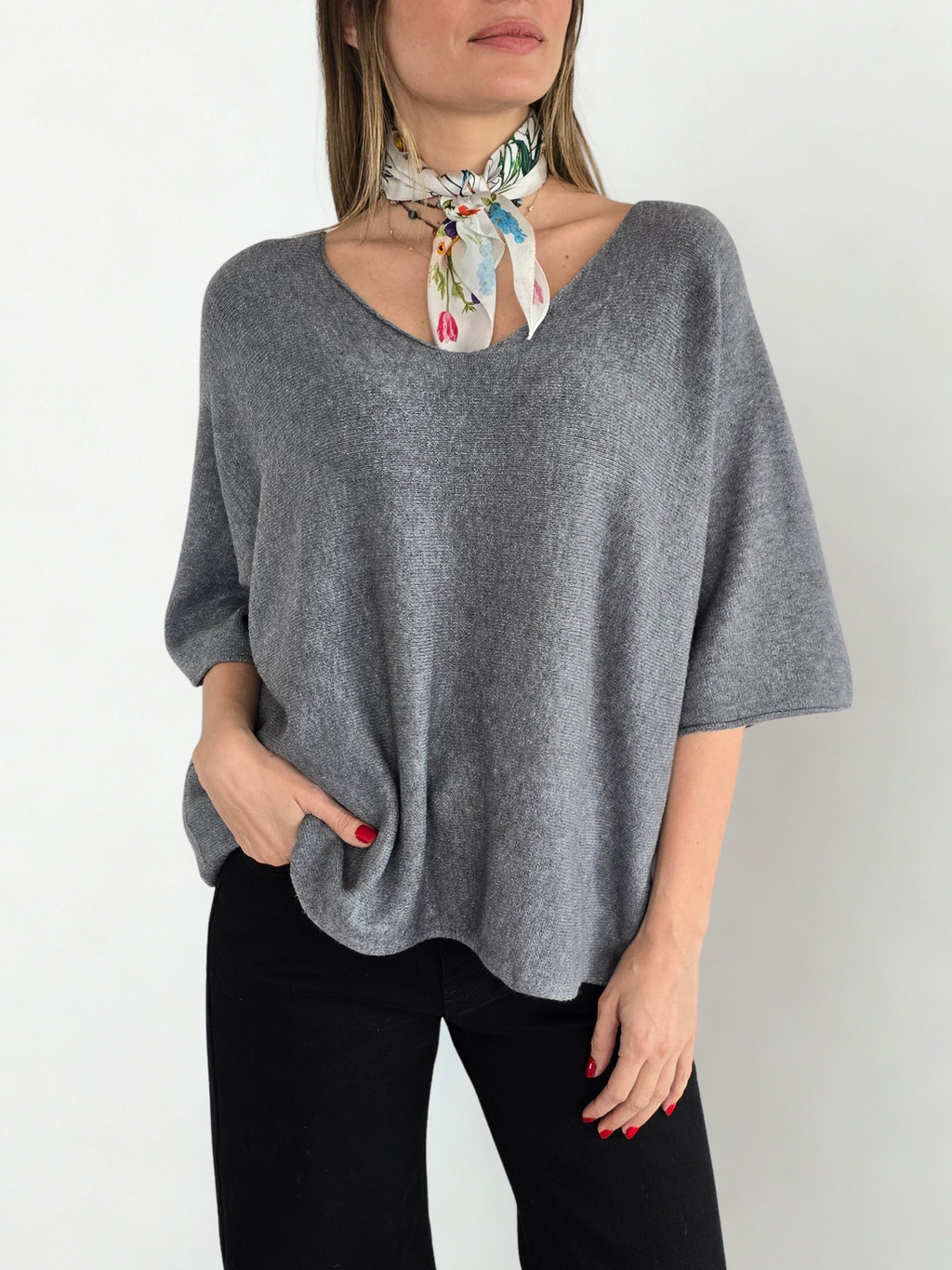 Sweater Italiano Manga 3/4, color Gris Oscuro