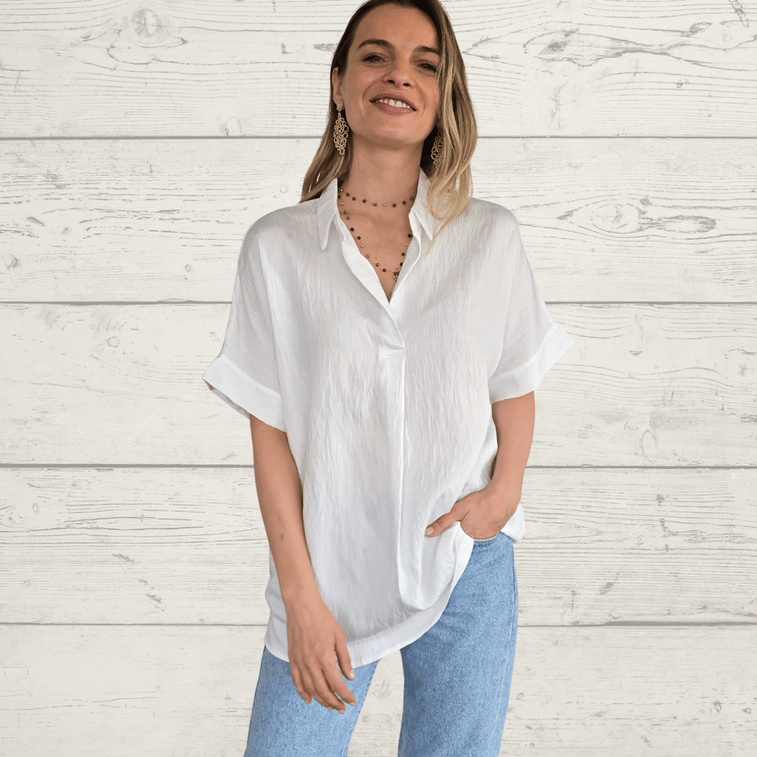 Blusa básica escote en V, color Blanco