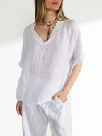 Blusa Italiana Escote Bordado, color Blanco