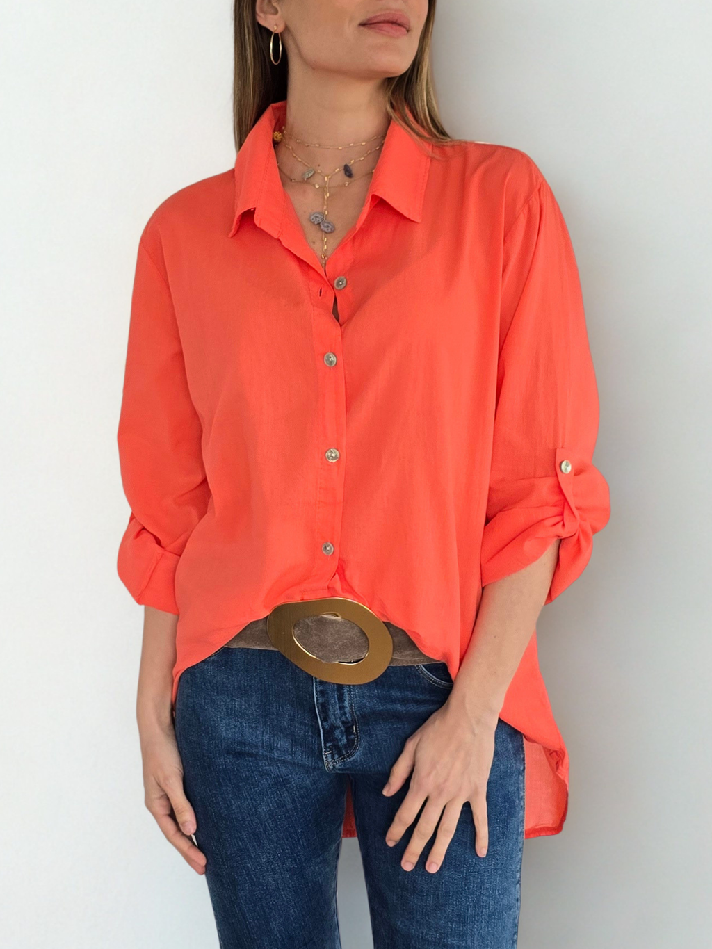 Blusa Italiana 100% Algodón, color Coral