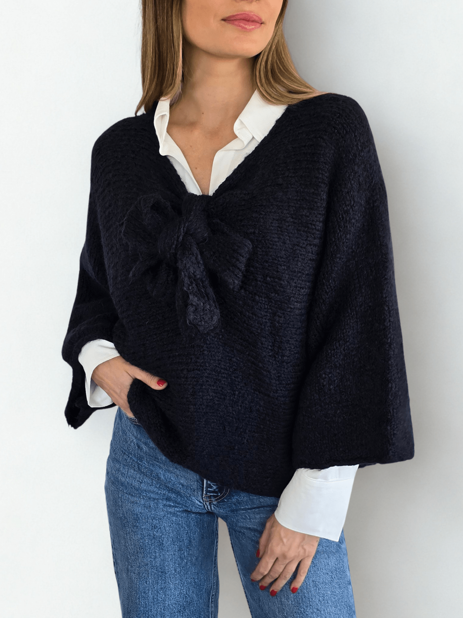 Sweater Italiano con Lazo, color Azul Marino