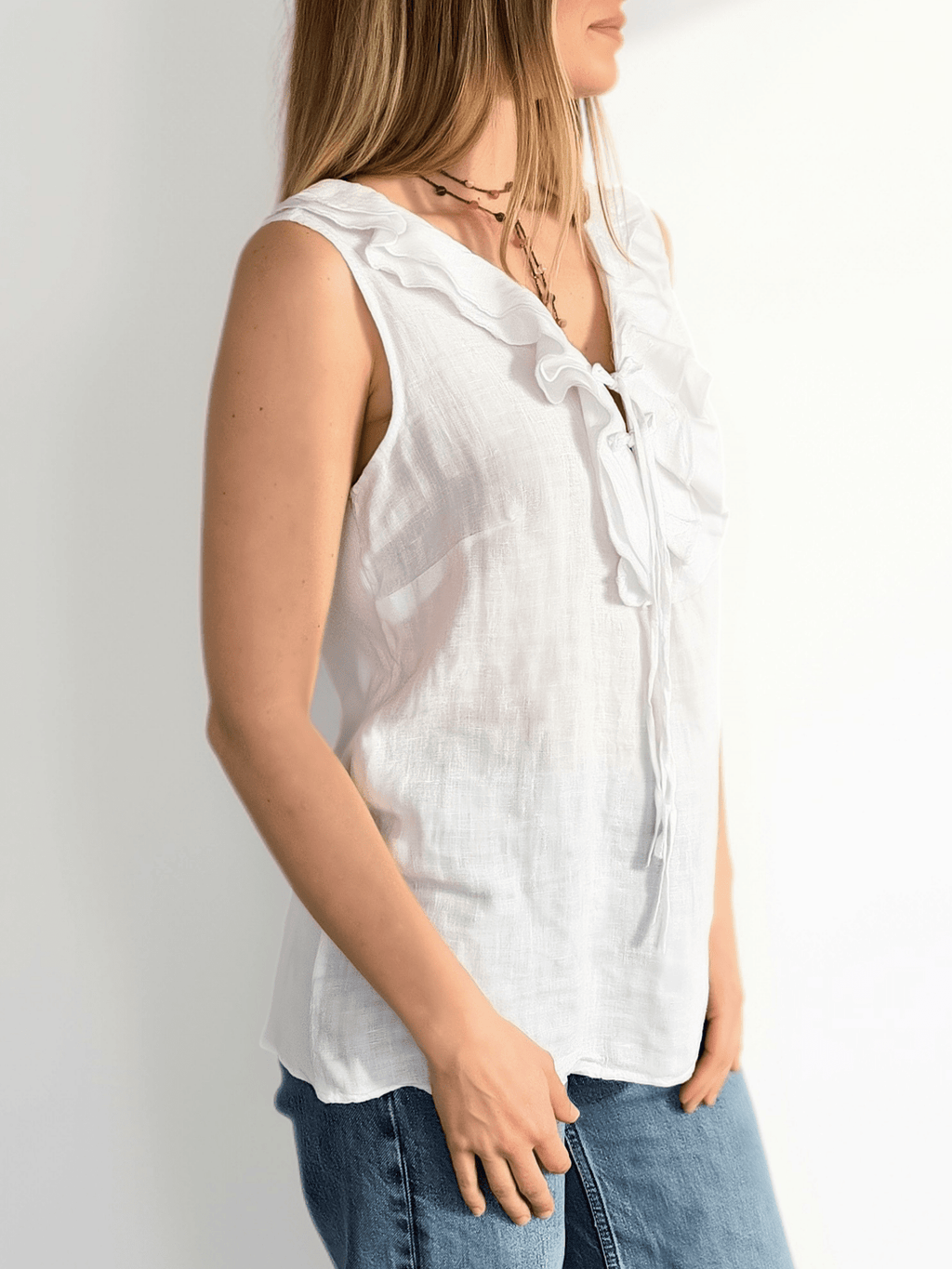 Blusa Italiana 100% Lino Vuelos, color Blanco