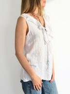Blusa Italiana 100% Lino Vuelos, color Blanco