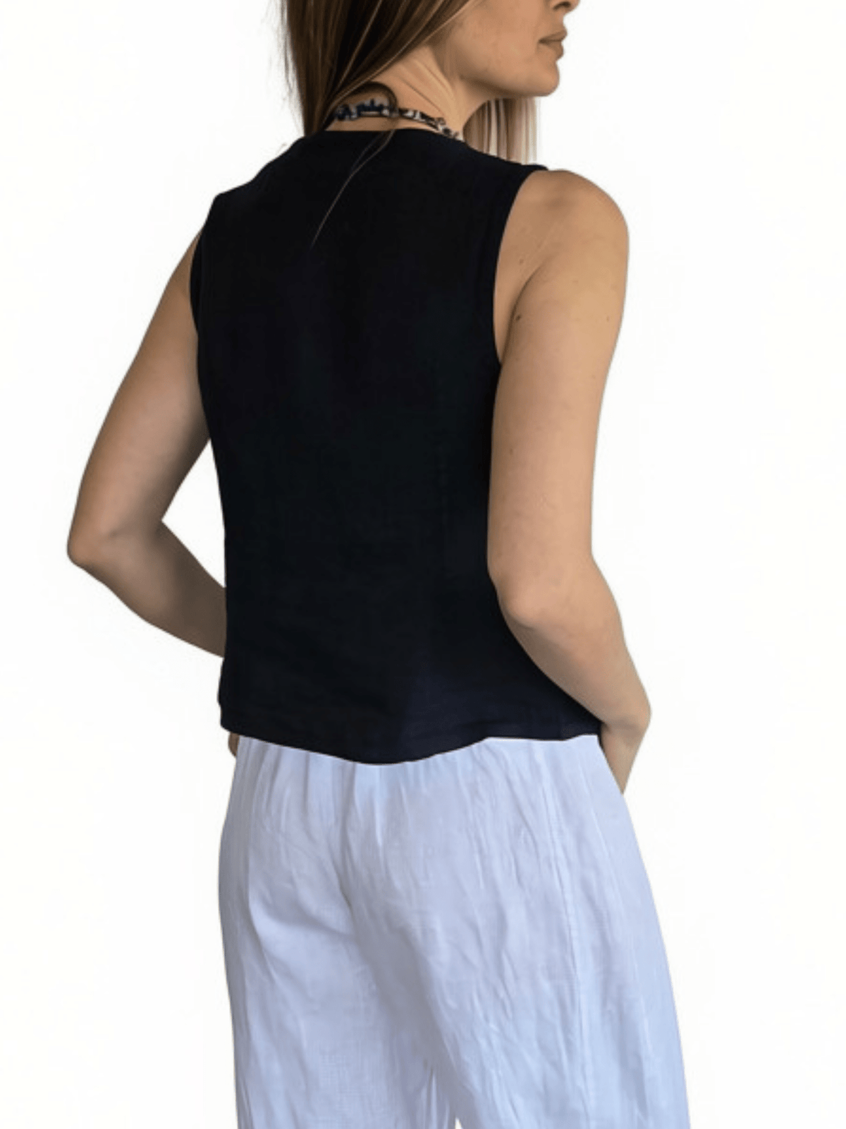 Blusa Gillette Italiano 100% Lino, color Azul Marino
