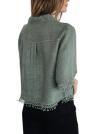 Blusa Italiana 100% Lino Bordada, color Verde
