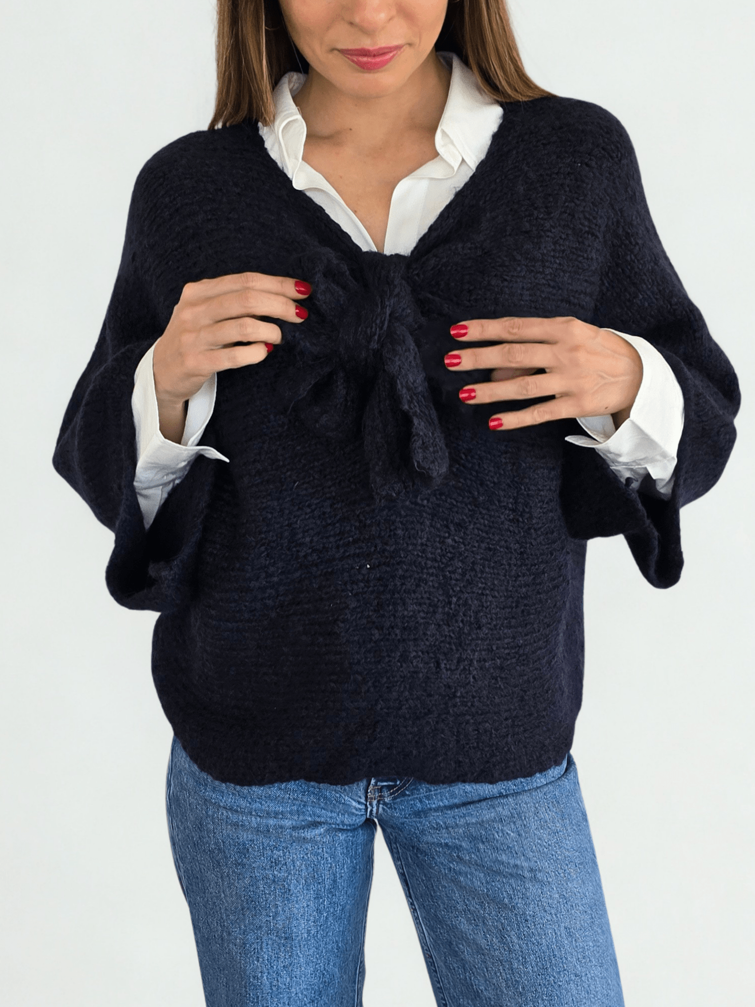 Sweater Italiano con Lazo, color Azul Marino