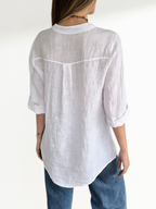 Blusa Italiana 100% Lino dos Botones, color Blanco