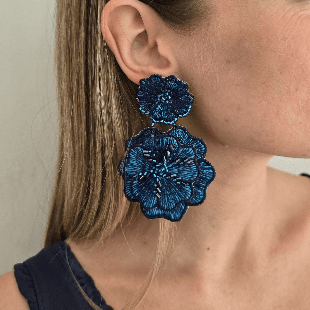 Aro bordado dos flores, color Azul