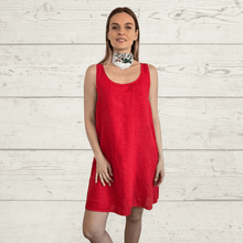Cargar imagen en el visor de la galería, Vestido de Lino Italiano sin mangas, color Rojo
