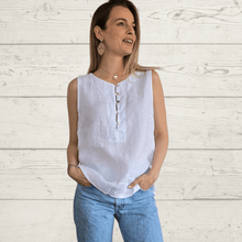 Cargar imagen en el visor de la galería, Blusa de Lino Italiano botoncitos, color Blanco
