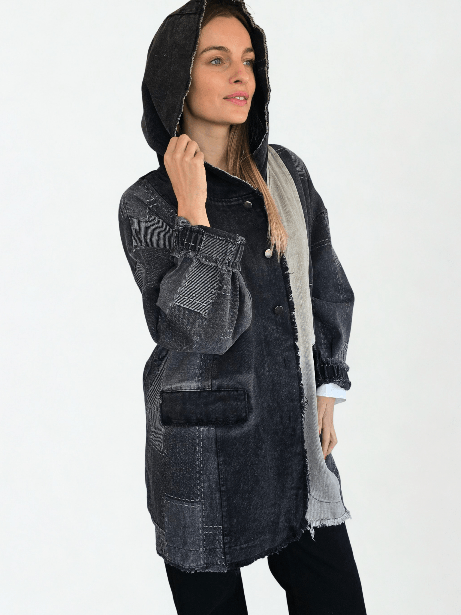 Chaqueta Jeans Dos Colores, color Negro con Gris