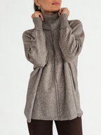 Sweater cuello subido Ribete, color Taupe