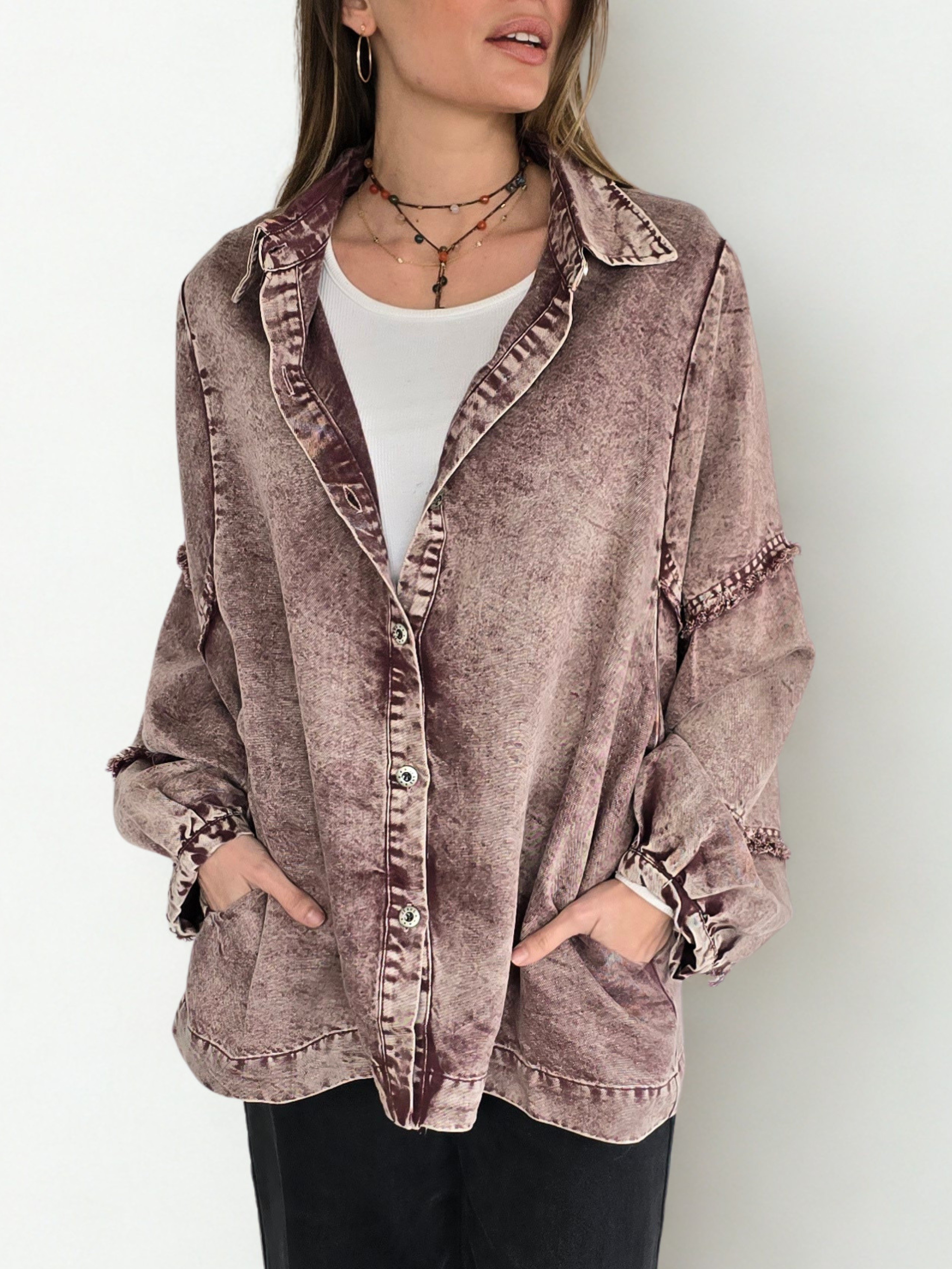 Chaqueta Teñida Delgada, color Guinda