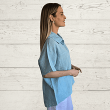 Cargar imagen en el visor de la galería, Blusa 100% Lino Italiano, color Verde Menta
