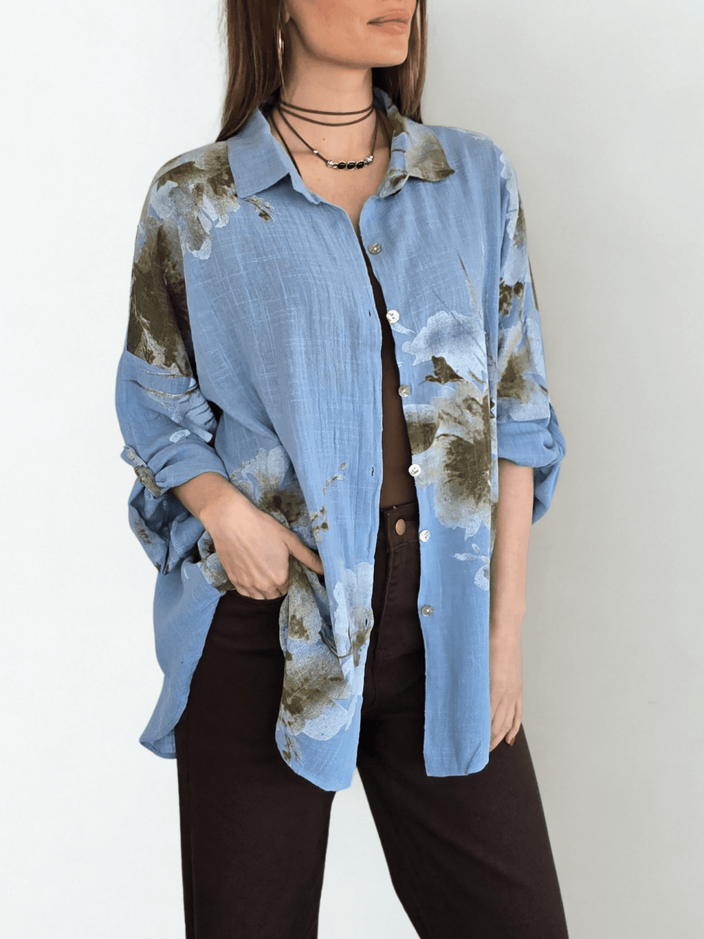 Blusa Estampada, fondo Celeste