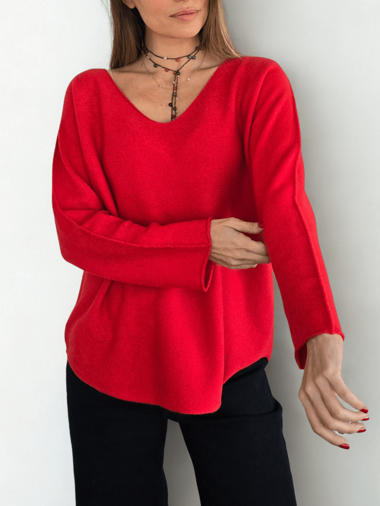 Sweater Italiano escote en V, color Rojo