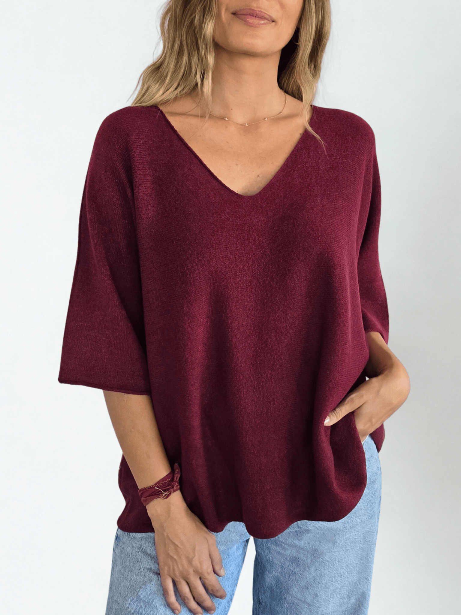 Sweater Italiano Manga 3/4, color Burdeo