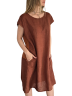 Vestido Italiano 100% Lino, color Terracota