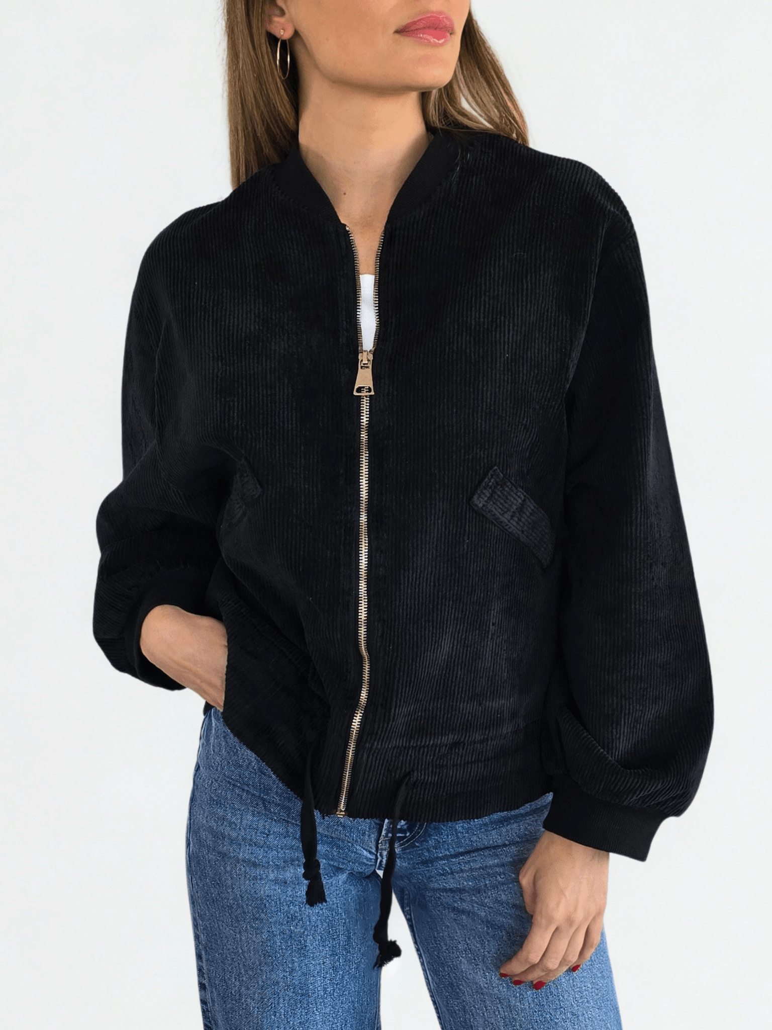Chaqueta Italiana Bomber, color Negro