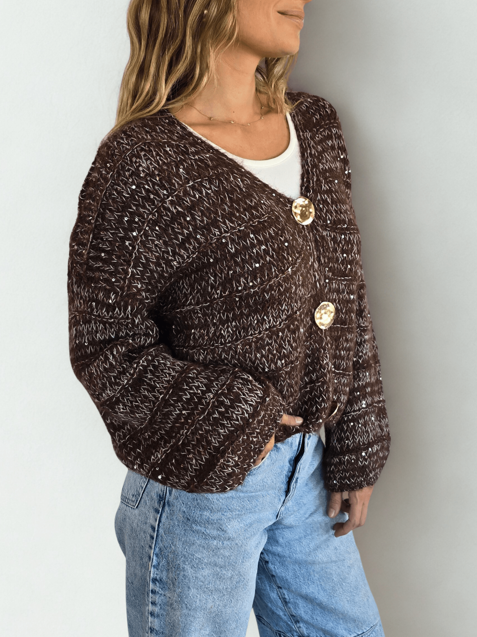 Chaleco Jaspeado, color Café