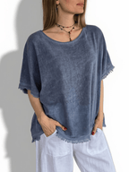 Blusa Italiana Desflecada, color Azul