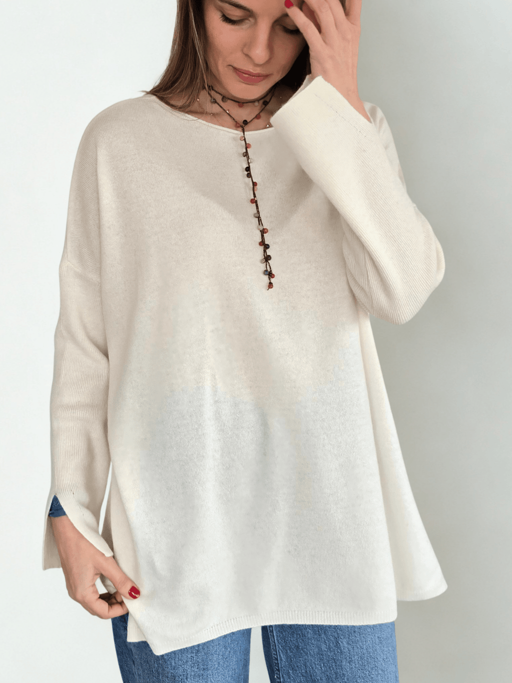 Sweater Italiano Puño Abierto, color Blanco Invierno