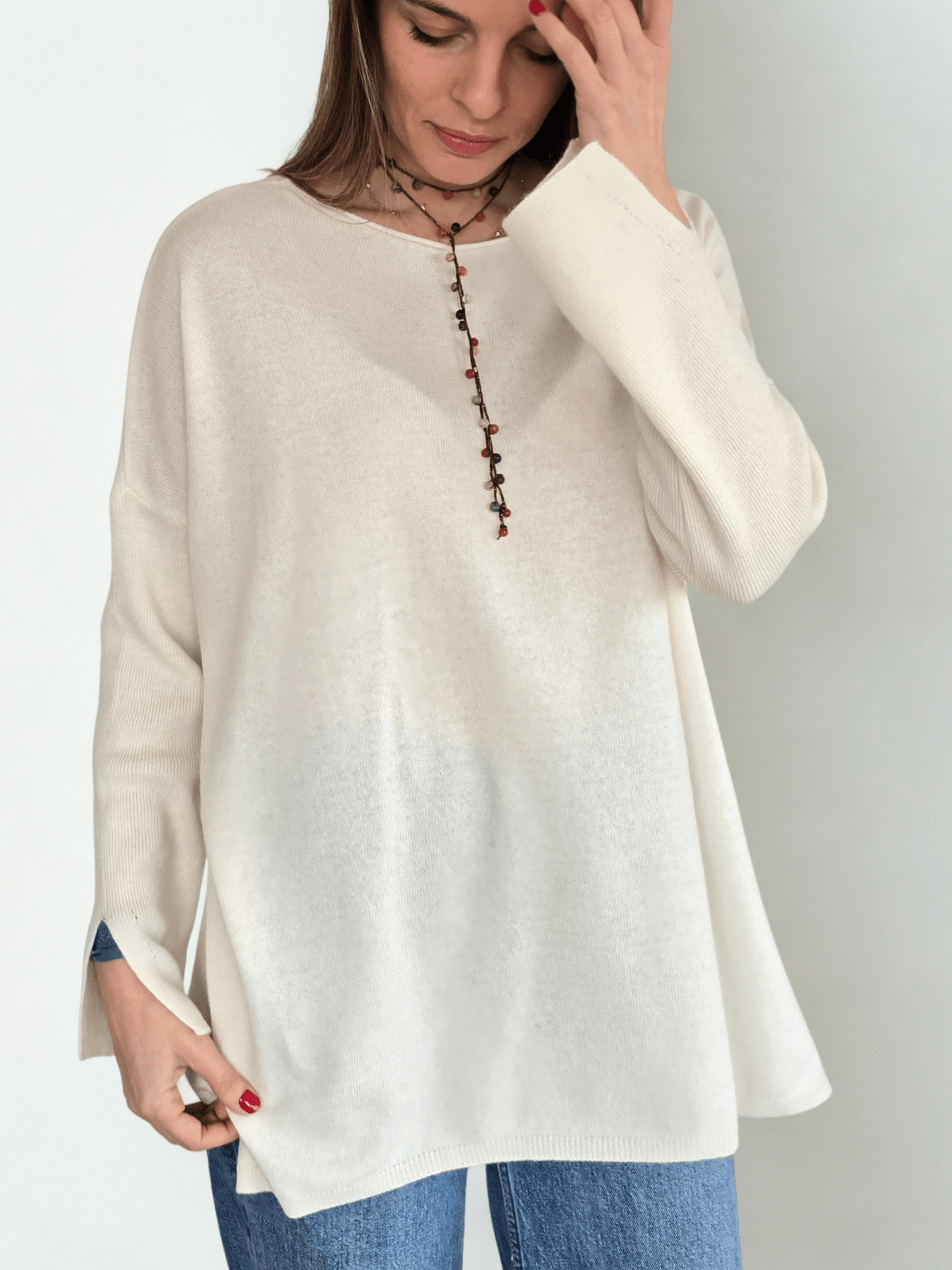 Sweater Italiano Puño Abierto, color Blanco Invierno