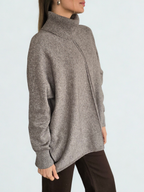 Sweater cuello subido Ribete, color Taupe