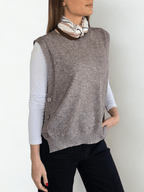 Sweater sin mangas Botones, color Taupe