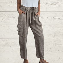 Cargar imagen en el visor de la galería, Pnatalón Jogger 100% Lino Italiano, color Tostado
