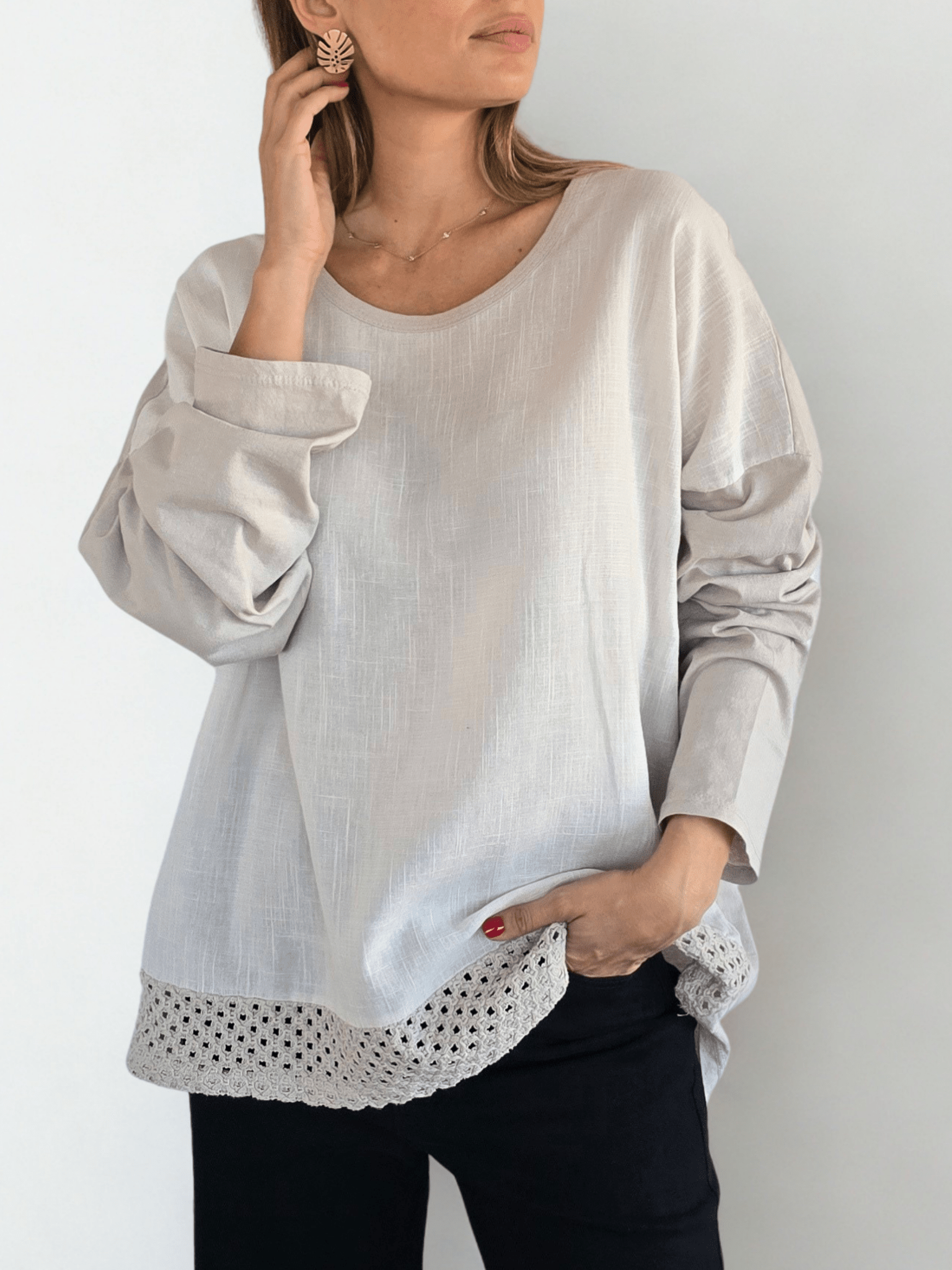 Blusa Italiana Bordada, color Beige