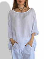 Blusa 100% Lino Italiano Ancha, color Blanco