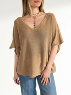 Sweater Italiano Manga 3/4, color Tostado