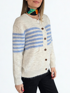 Chaleco con Rayas, color Beige con Celeste